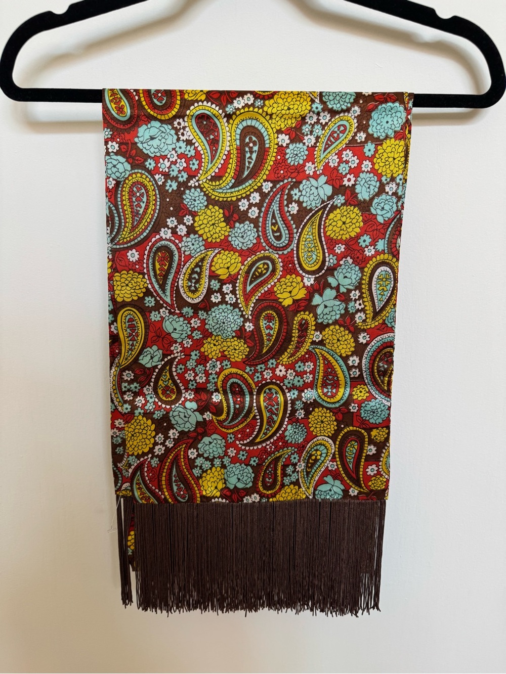 Paisley Floral Fringe Scarf - Red, Yellow, Aqua